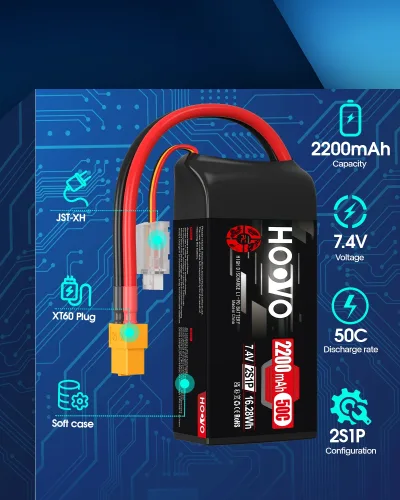 Batterie LiPo 2S 7,4 V 2200 mAh, lot de 2 – image 2