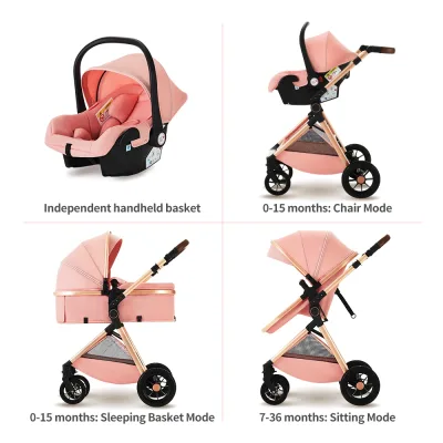 Poussette bébé 3 en 1 pliable en lin – image 3