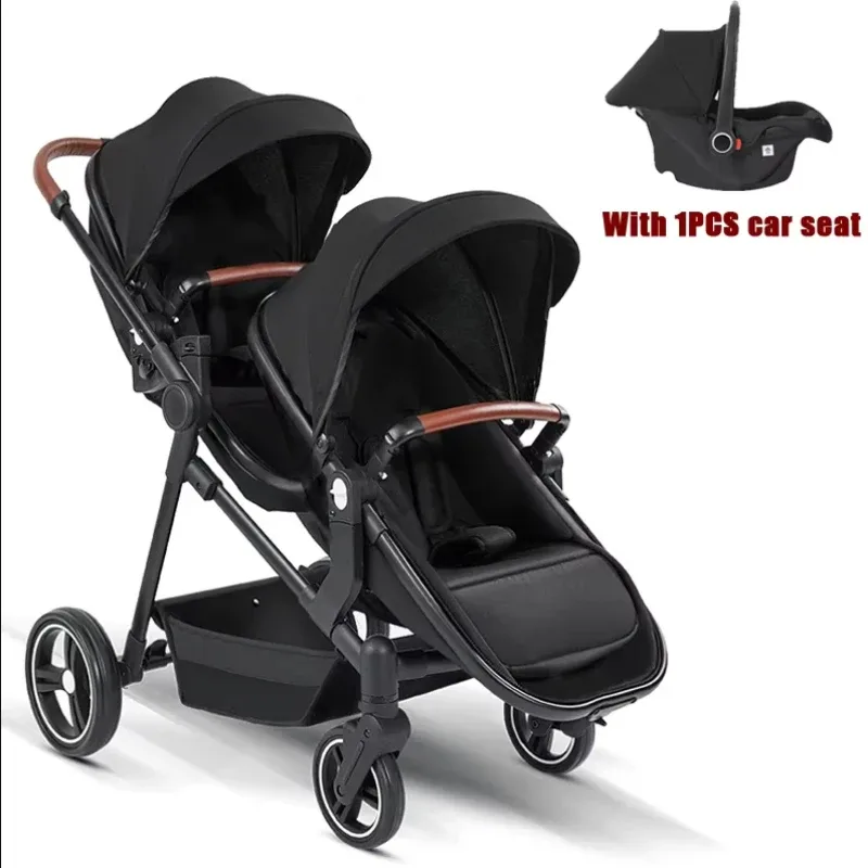 Poussette jumelle pliable en lin