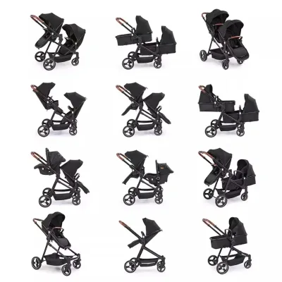 Poussette jumelle pliable en lin – image 2