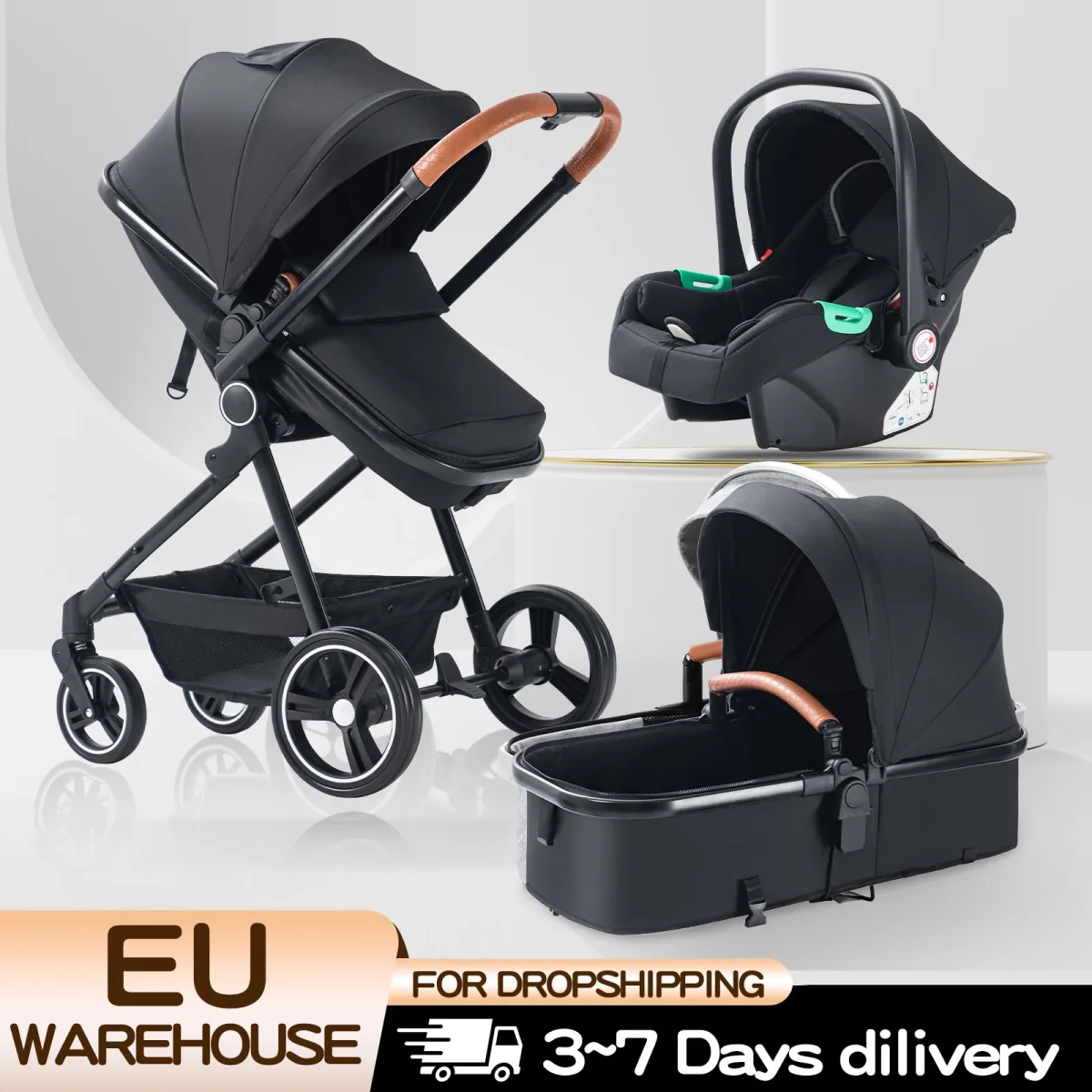Poussette pliable 3 en 1 en aluminium